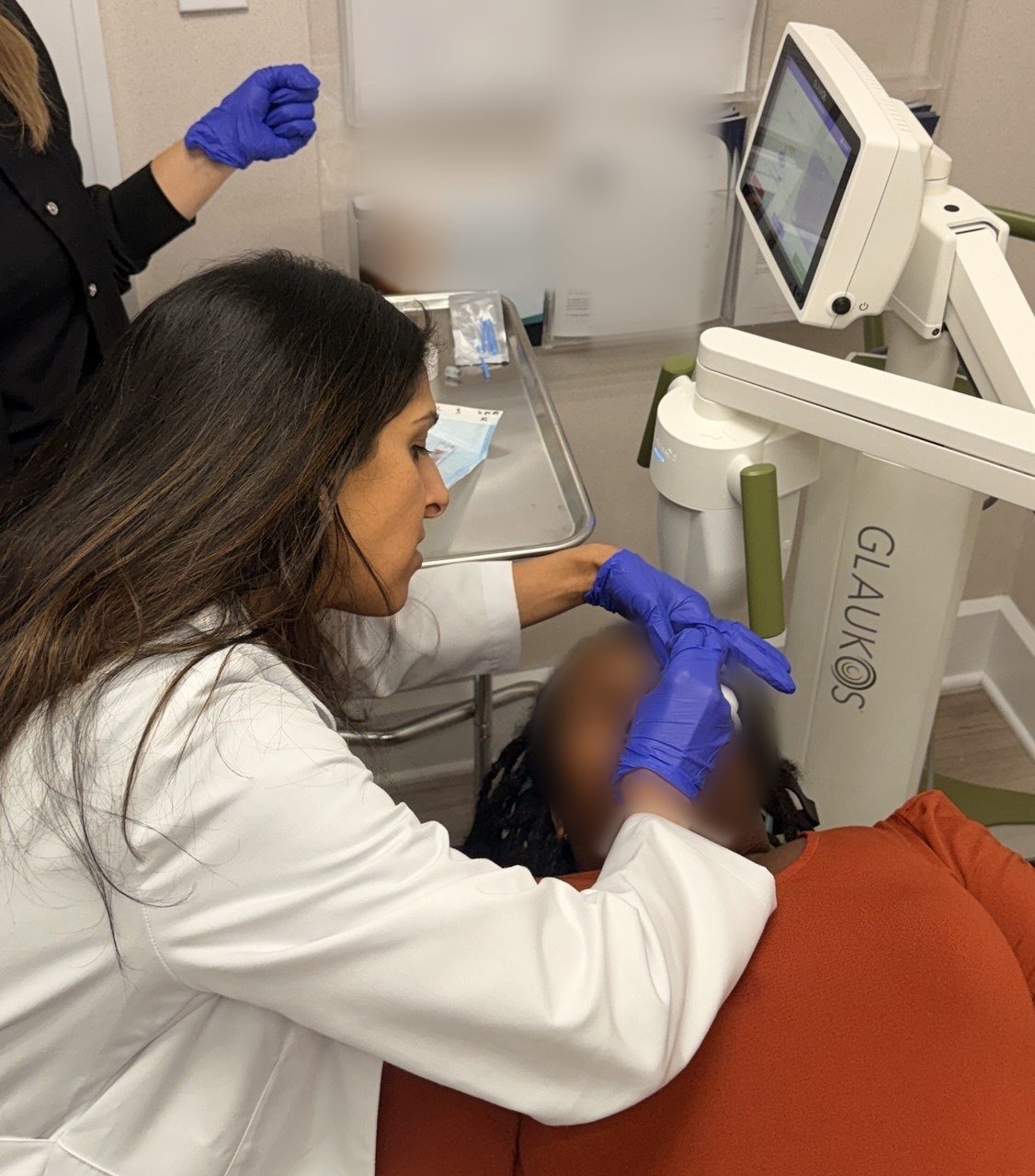 Dr. Priya Mathews performing corneal crosslinking on a patient
