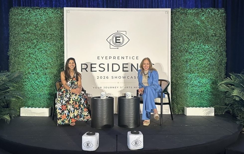 Dr. Priya Mathews on stage at the Eyeprentice Residency 2026 Showcase